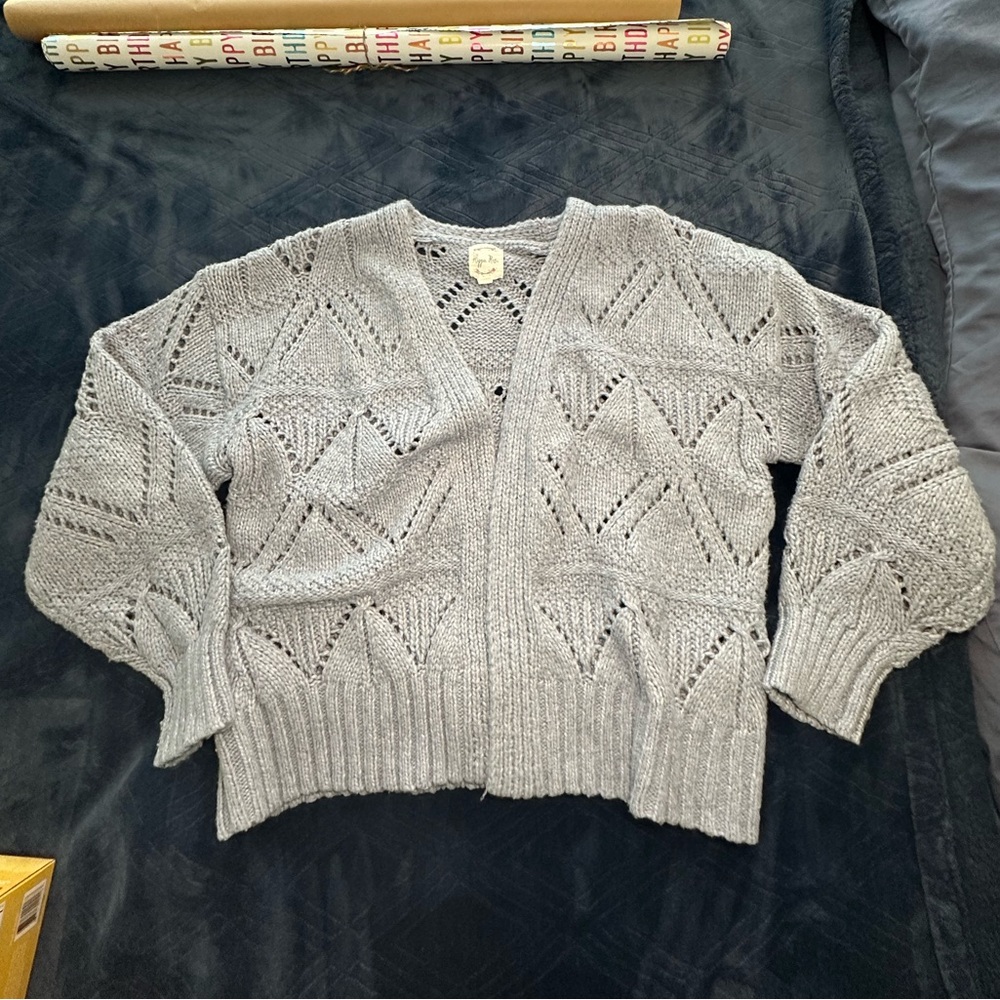 Hippie Rose Blue Openwork Knit Cardigan